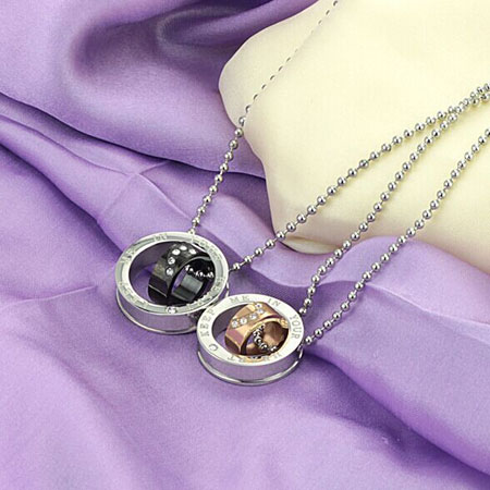 Matching Titanium Double ring and Open Heart Couples Necklaces
